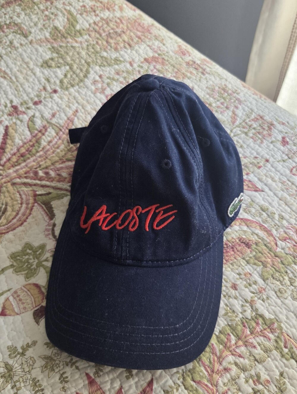 Lacoste Navy Cap with Red Script Logo